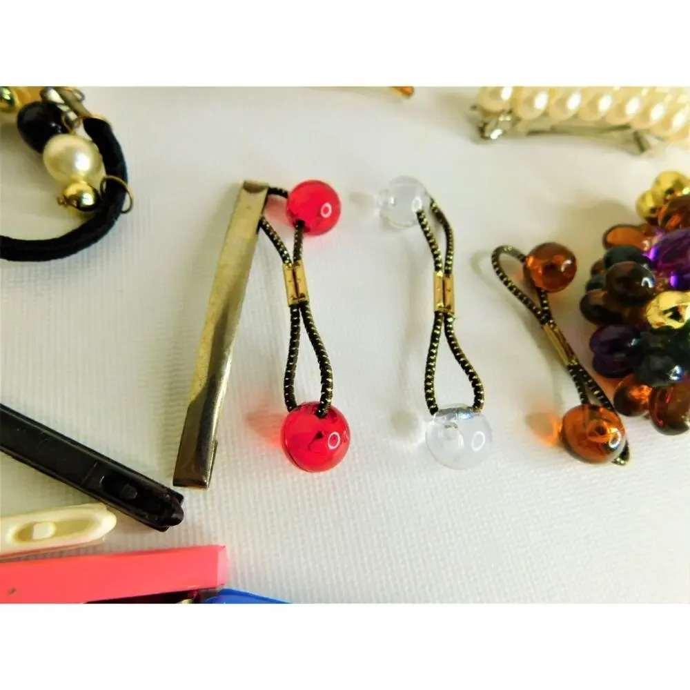 Vintage Hair Accessories Lot Cheetah Pearl Barrettes Elastics